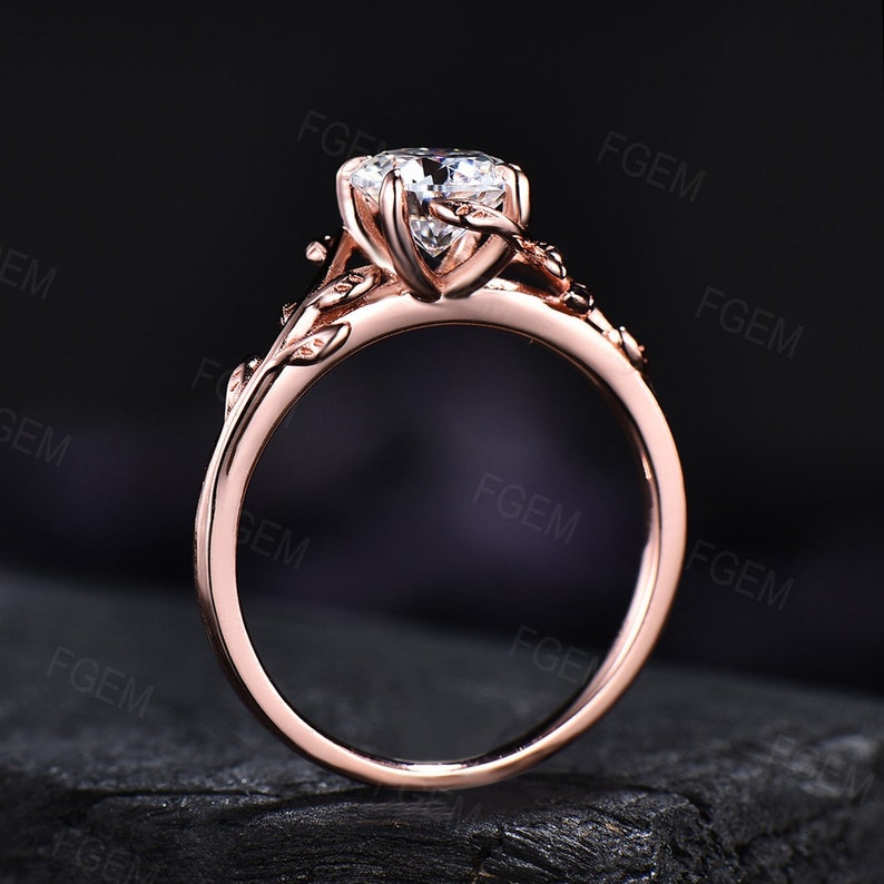 Round Cut Natural Green Moss Agate Engagement Ring Women Sterling Silver Moss Agate Leaf Solitaire Ring Alternative Gemstone Gift for Her