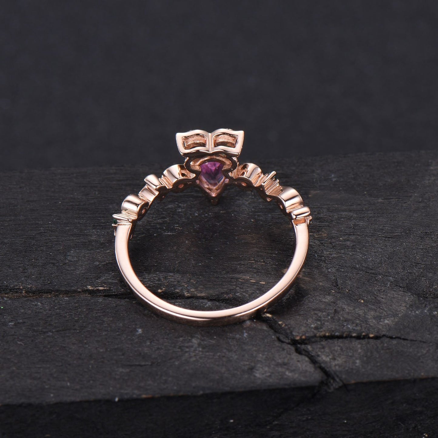 Branch Twig Vine Owl White Opal Engagement Ring Antique Pear Opal Amethyst Emerald Nature Wedding Ring Unique October Birthstone Gift Women