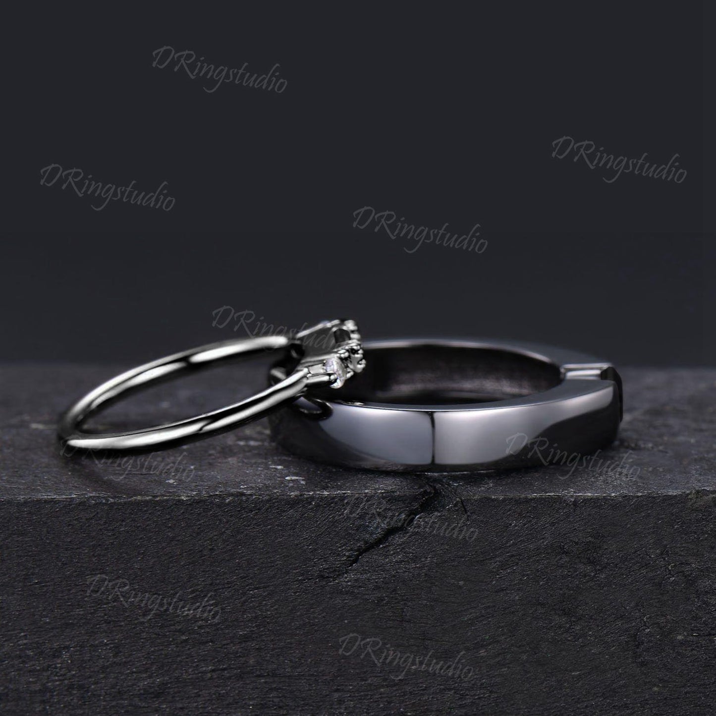 Goth Black Onyx Couple Rings Set Witchy Silver Black Gold Plated Matching Couples Ring Black Gemstone Ring