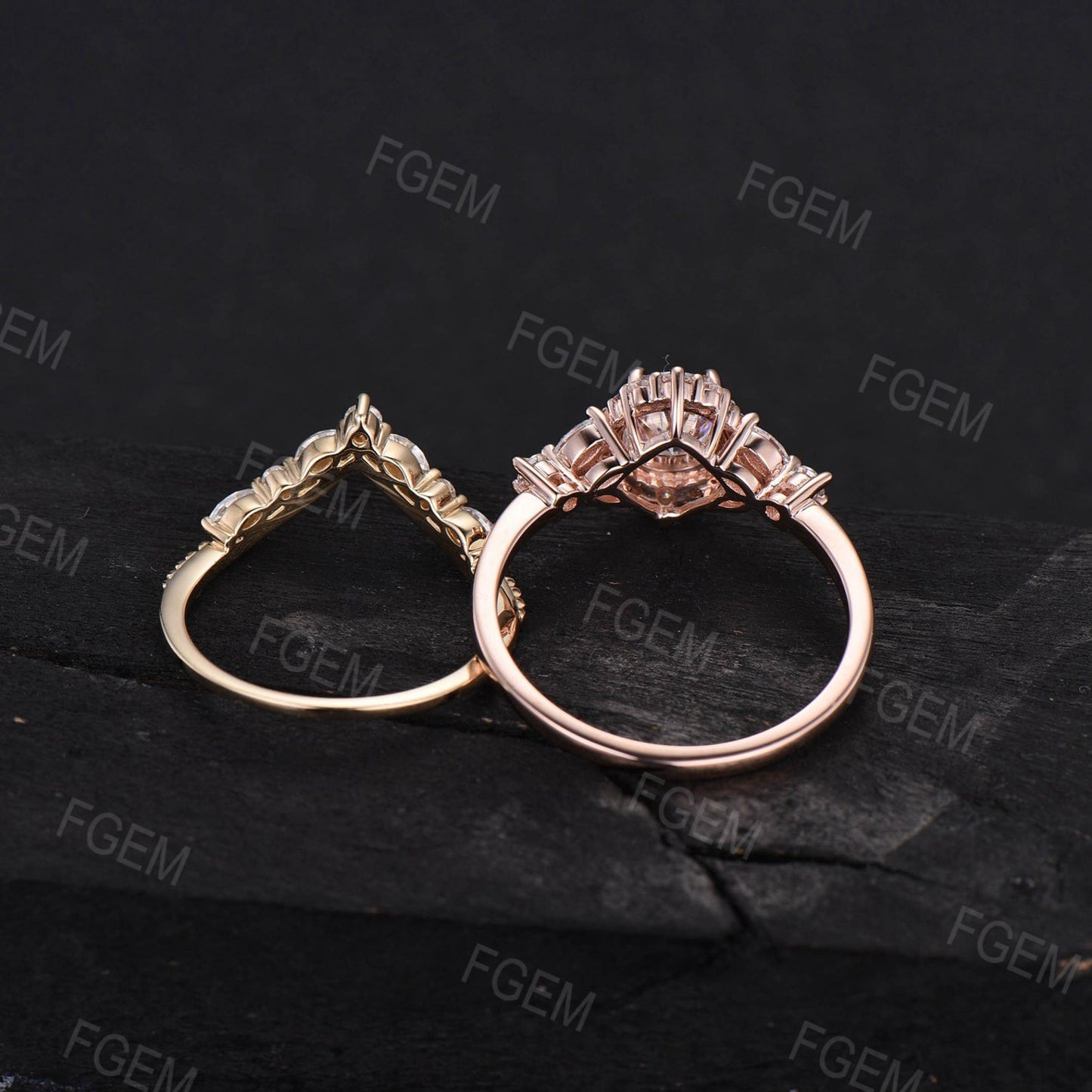 Unique Flower Design Moissanite Diamond Halo Wedding Ring Set 14K Rose Gold Round Moissanite Engagement Ring Vintage Anniversary Gifts