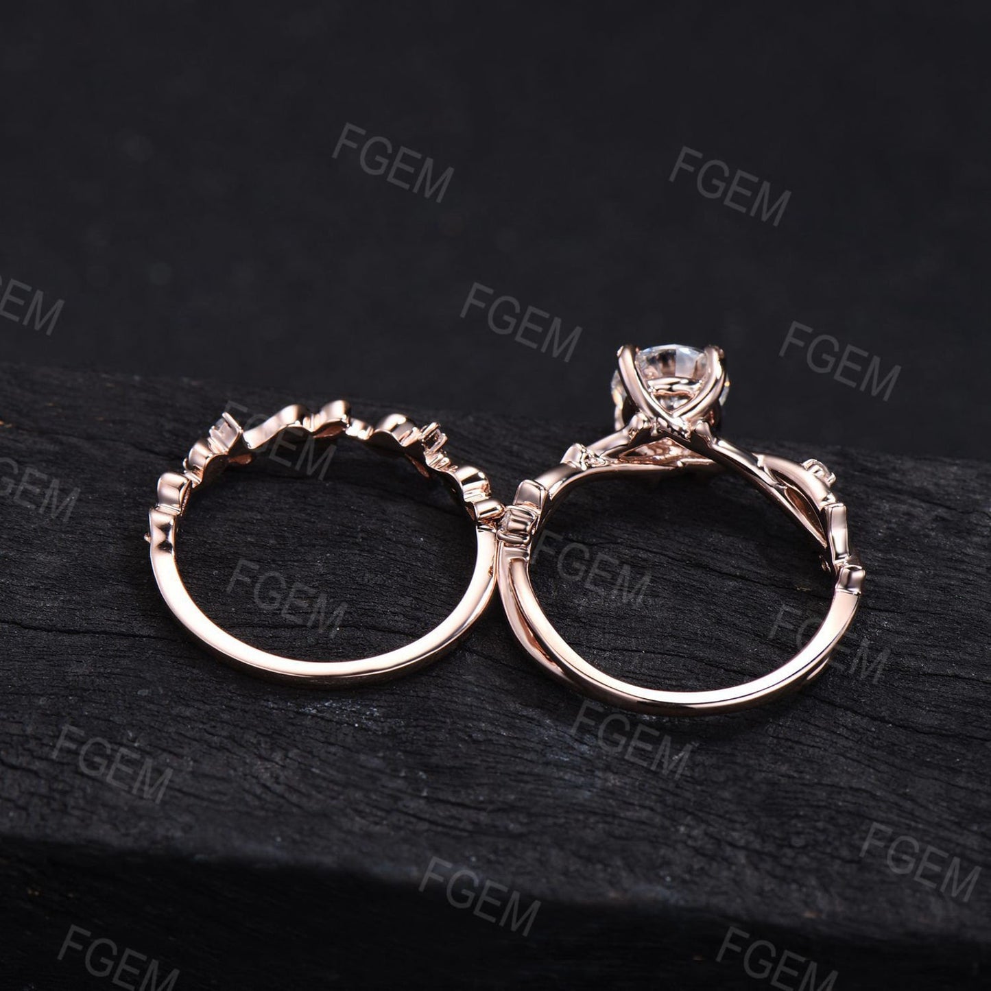 Twig Moissanite Ring Set 10K Rose Gold Round Cut Nature Inspired Forever One Moissanite Vine Engagement Ring Set Anniversary/Promise Ring