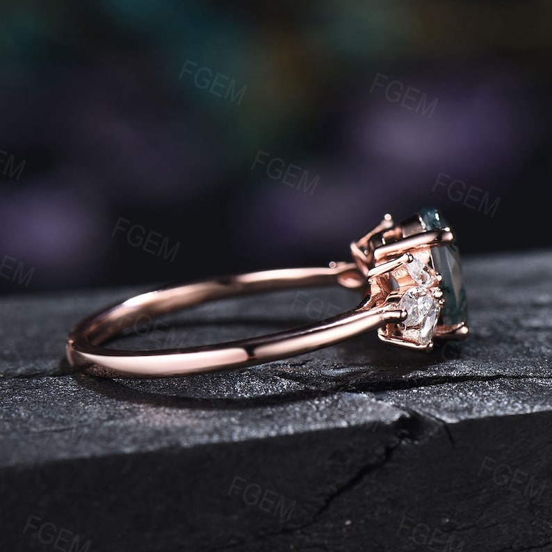 Oval Cut moss agate engagement Rings Sterling Silver Vintage Marquise Art Deco ring natural gemstone Ring Anniversary Birthday Gift For Her