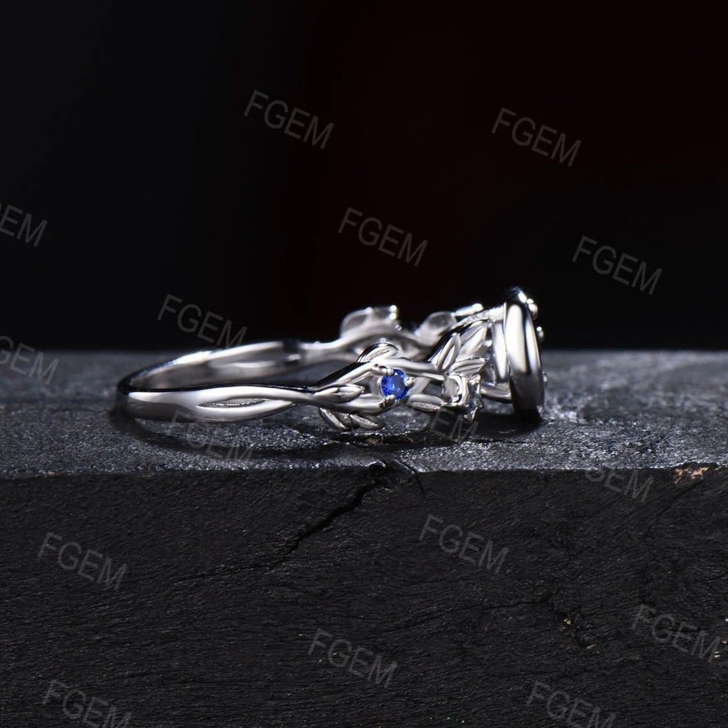 Nature Inspired Blue Sapphire Engagement Ring Moon Star Design Round Natural Blue Sapphire Ring Silver Branch Twig September Birthstone Wedding Ring