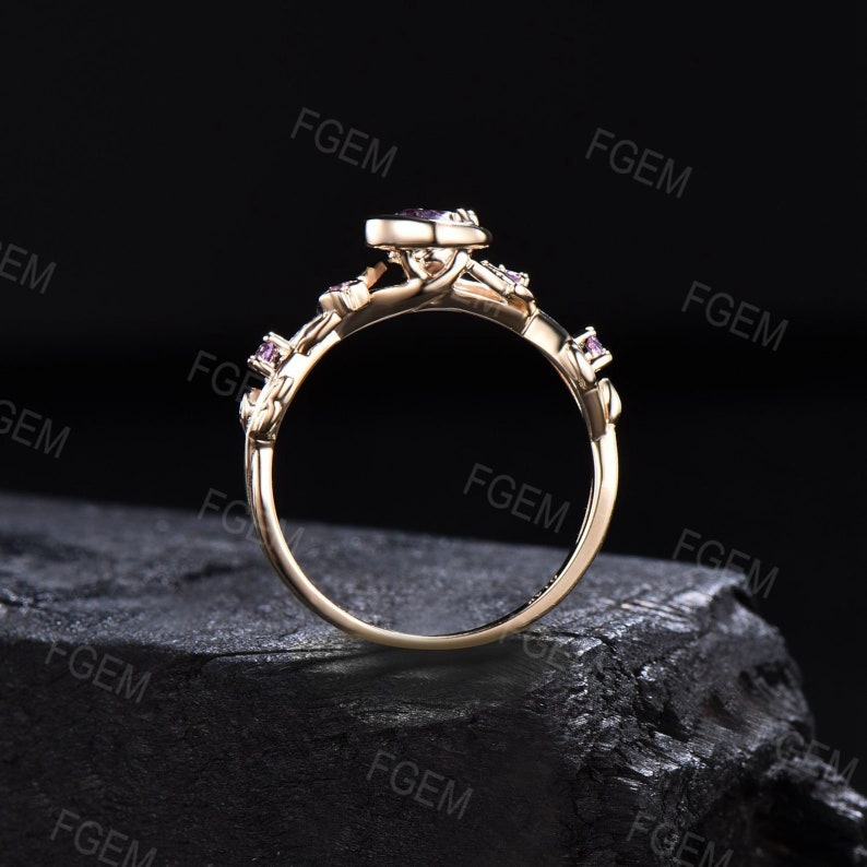 Moon Star Design Natural Peridot and Citrine Ring 10K Rose Gold Nature Inspired Green Peridot Promise Ring August Birthstone Birthday Gifts