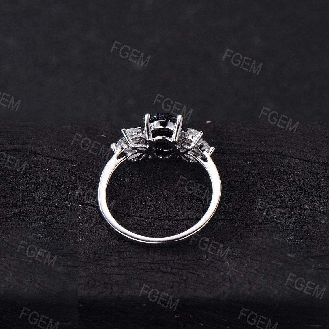 1.5ct Oval Starry Sky Blue Sandstone Ring Moonstone Cluster Engagement Ring Blue Goldstone Ring June Birthstone Birthday Gift Platinum Ring