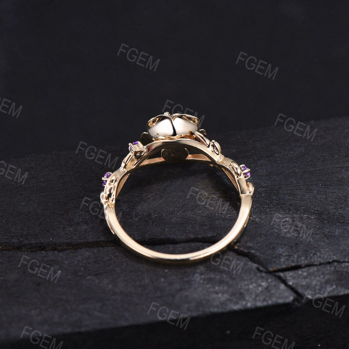 Nature Inspired Flower Amethyst Engagement Ring 5mm Round Purple Crystal Wedding Ring Leaf Floral Amethyst Ring February Birthstone Gifts