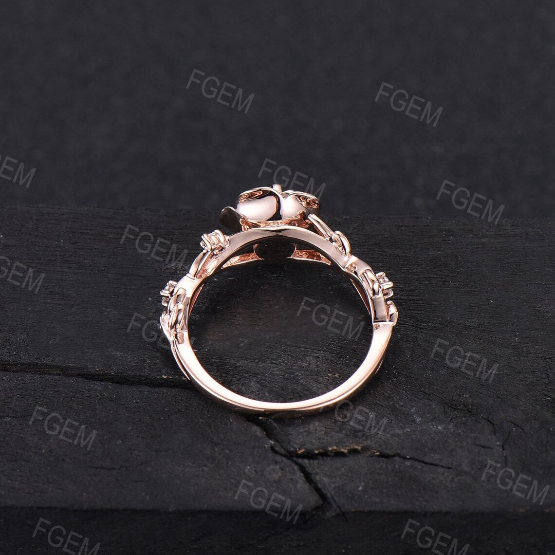 Nature Inspired Rose Flower Engagement Ring 5mm Round Cut Moissanite Wedding Ring for Women 10K/14K/18K Rose Gold Twig Leaf Branch Floral Ring
