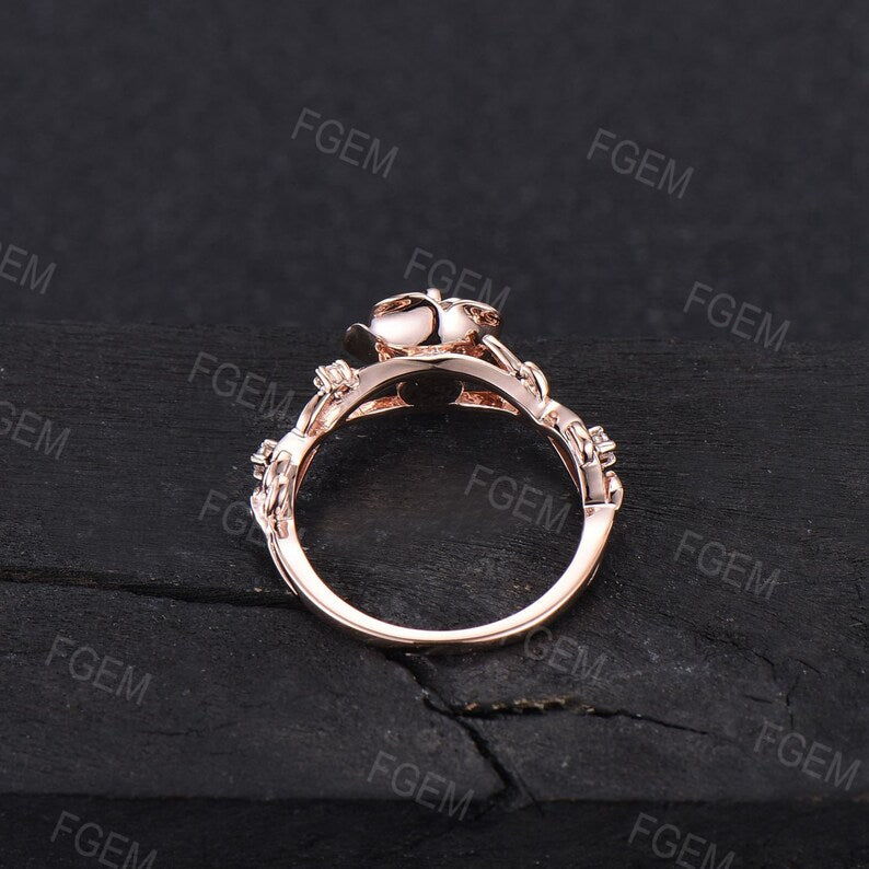 Nature Inspired Ring,Moss Rose Flower Engagement Ring,Leaf Branch Ring,Round Moss Agate ,14K Rose Gold Twig Flower Ring,Women Wedding Ring