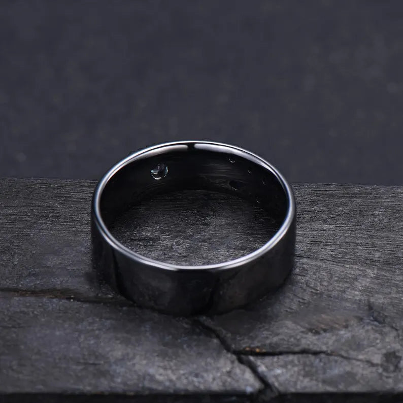 Natural Amethyst Sun Inspired Wedding Band Black Gold Sun & Star Comfort Fit Men's Ring Polished Men's Engagement Ring Anniversary Gift