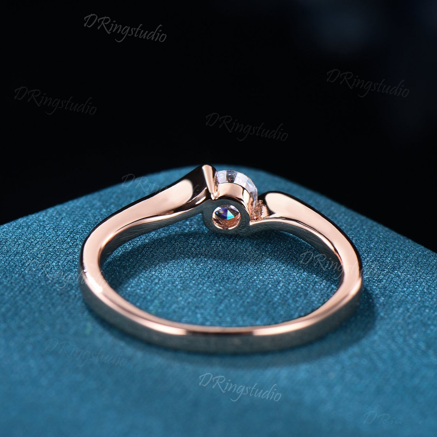 Bypass Round Moissanite Engagement Ring Rose Gold Solitaire Ring Stackable Wedding Daily Wear Ring Unique Minimalist Rings For Women