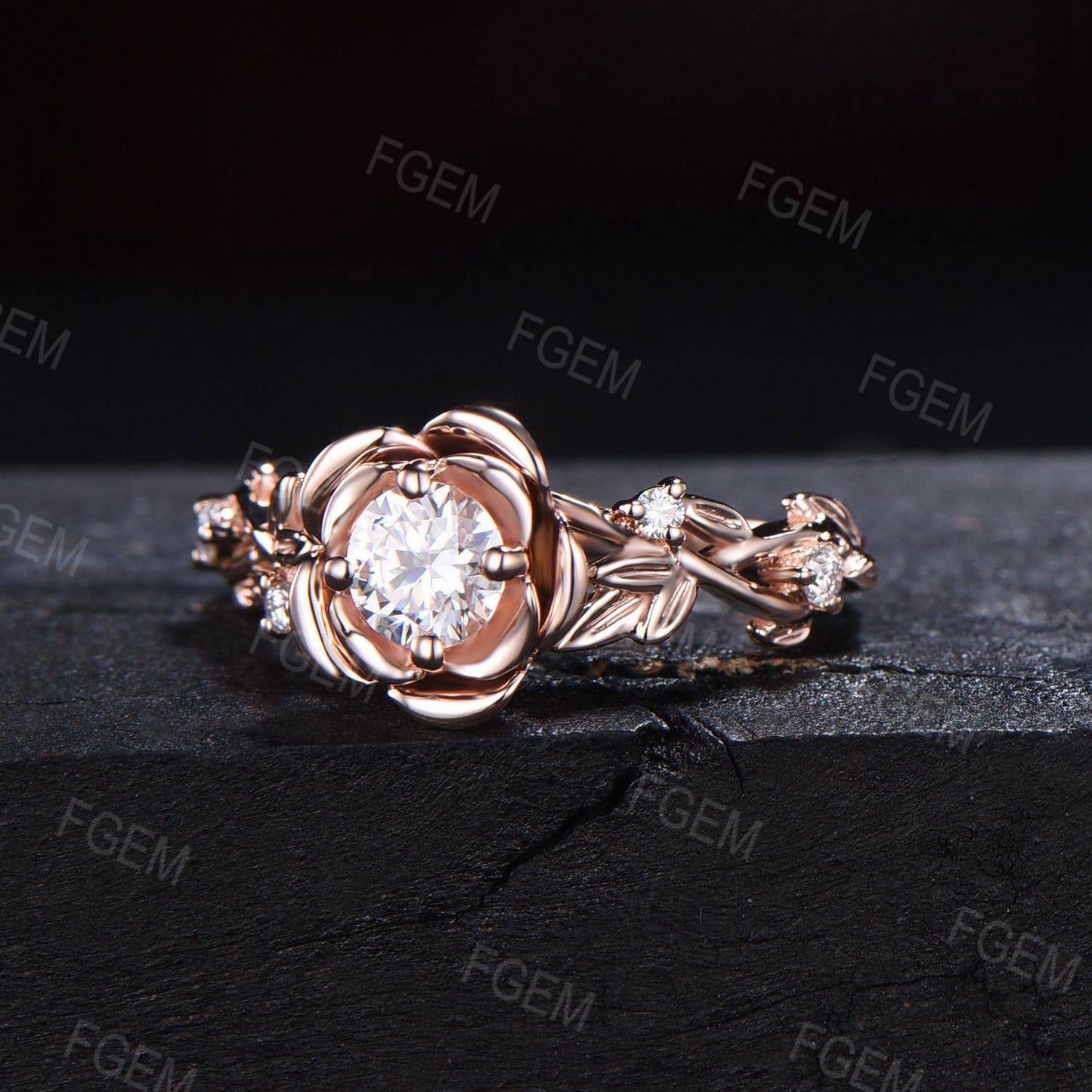 Vintage Brilliant Diamond Engagement Ring 5mm (0.5CTW) Round Lab Grown Diamond IGI Certificate Wedding Ring for Women Unique Nature Inspired Diamond Ring
