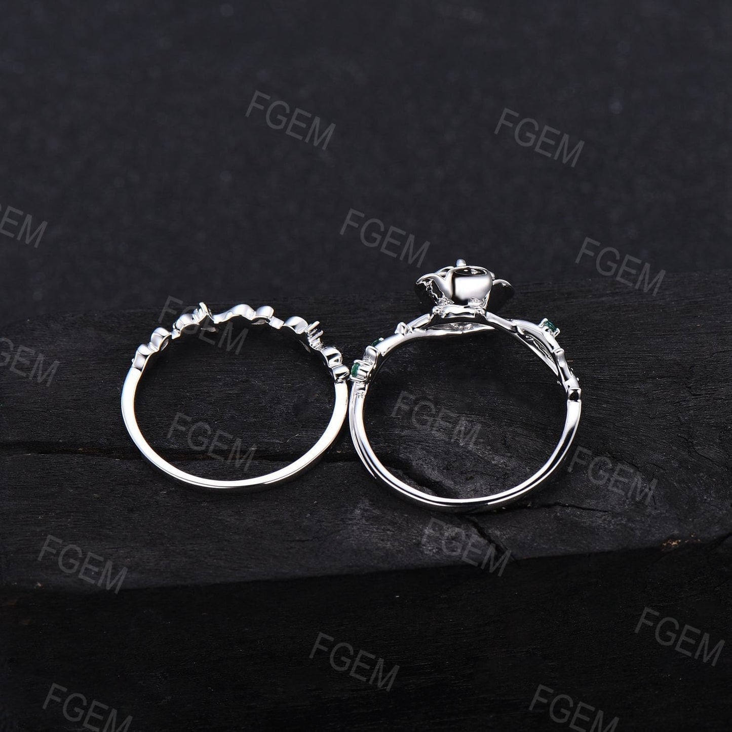 Round Citrine Sunflower Ring Twig Vine Bridal Set Sunflower Wedding Ring White Gold Floral Spring Platinum Promise Rings