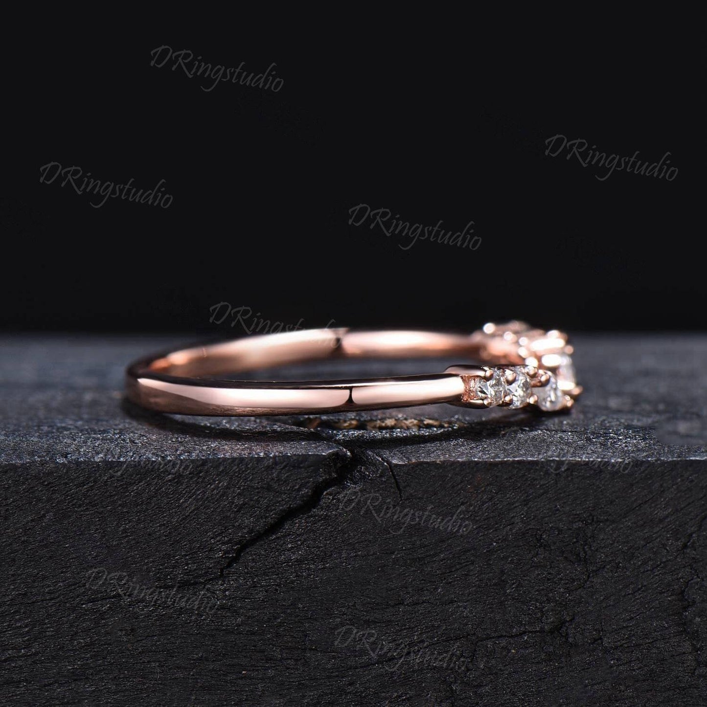 Moissanite Cuff Band|14K Solid Gold Open Stacking Band|Dainty Open Stacking Wedding Band Women|Vintage Pattern Curved Matching Wedding Band