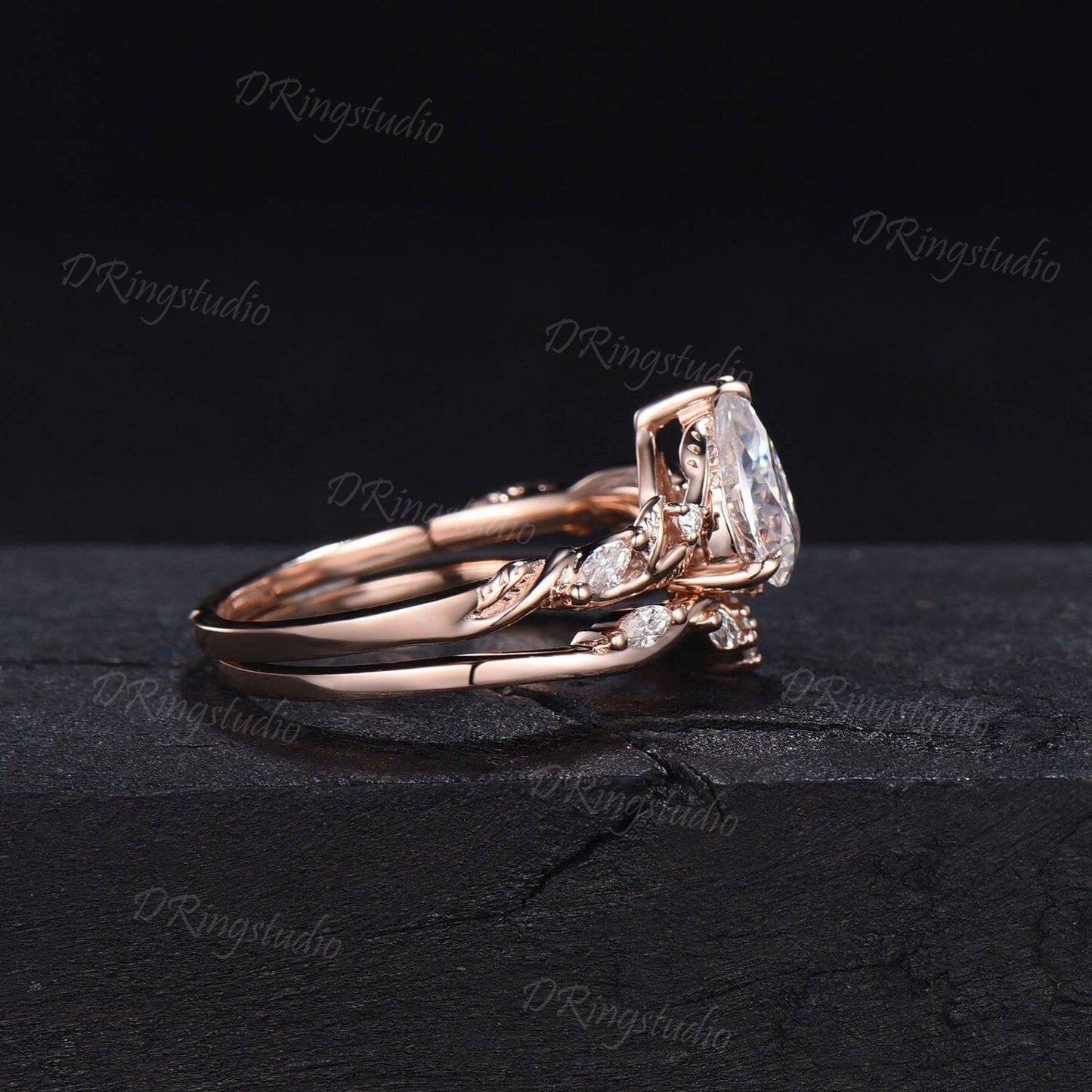 Vintage Kite Moissanite Bridal Set Garden Inspired Twig Wedding Ring Set Branch Vine lab grown diamond Jewelry Anniversary Gifts Fiance Ring