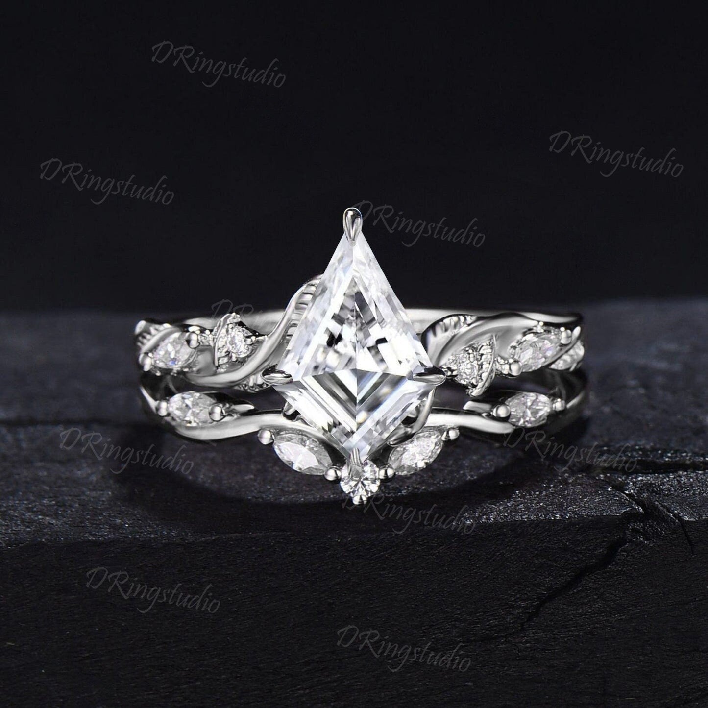 Vintage Kite Moissanite Bridal Set Garden Inspired Twig Wedding Ring Set Branch Vine lab grown diamond Jewelry Anniversary Gifts Fiance Ring