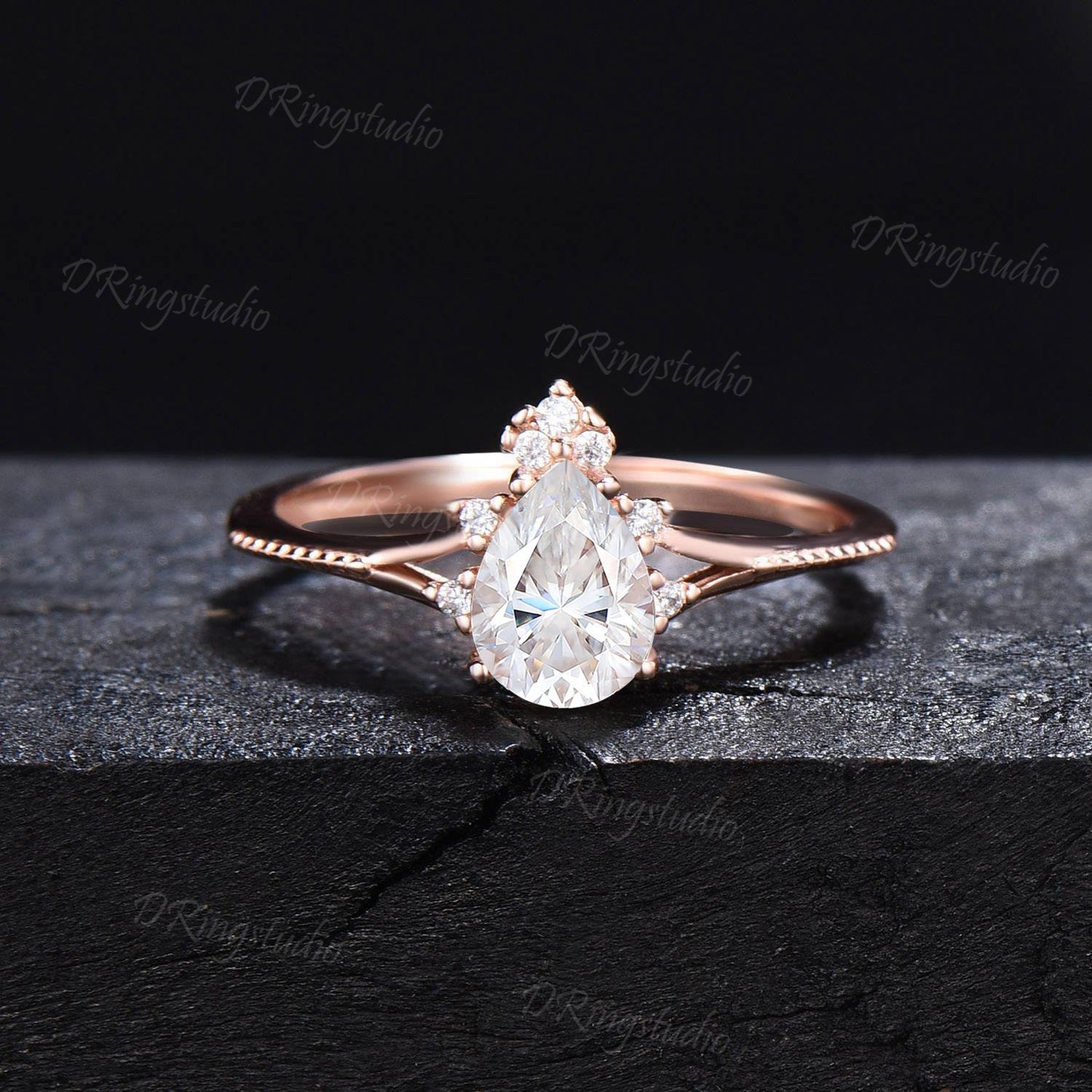 0.8ct Pear VS1 Lab Grown Diamond Ring Set Crescent Triple Moon Real Diamond Wedding Ring Diamond IGI Certificate Ring Proposal Gifts For Her