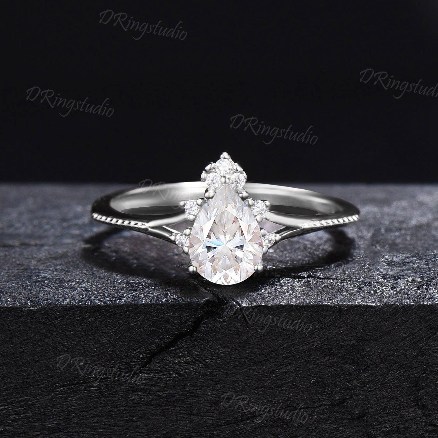 0.8ct Pear VS1 Lab Grown Diamond Ring Set Crescent Triple Moon Real Diamond Wedding Ring Diamond IGI Certificate Ring Proposal Gifts For Her