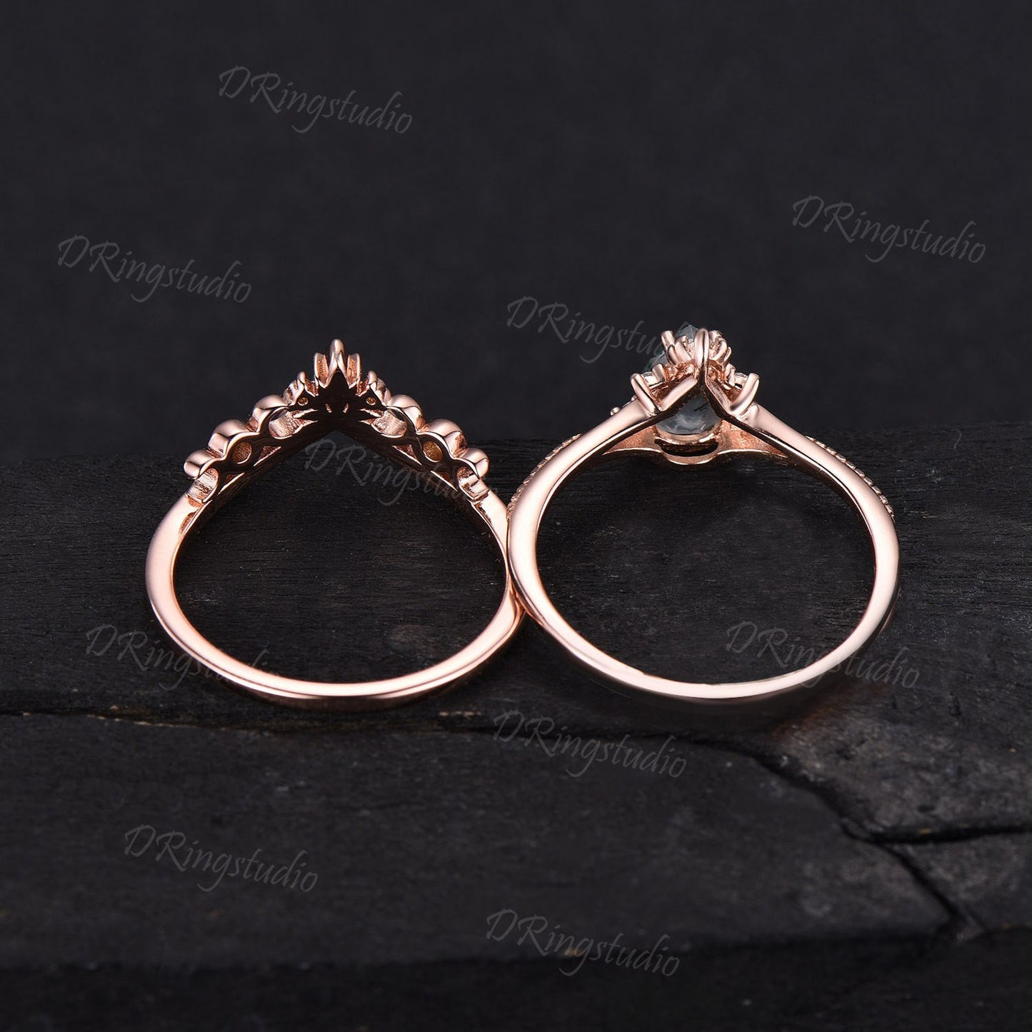 0.8ct Pear VS1 Lab Grown Diamond Ring Set Crescent Triple Moon Real Diamond Wedding Ring Diamond IGI Certificate Ring Proposal Gifts For Her