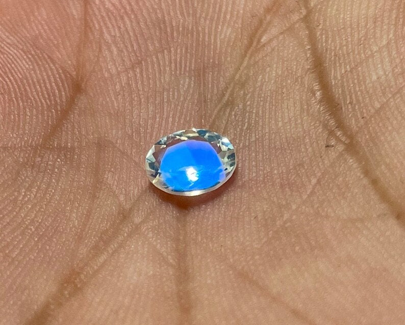 Celestial Moon Rainbow Moonstone Engagement Ring Set 14K White Gold Round Natural Moonstone Bridal Set Cluster Opal Alexandrite Wedding Ring