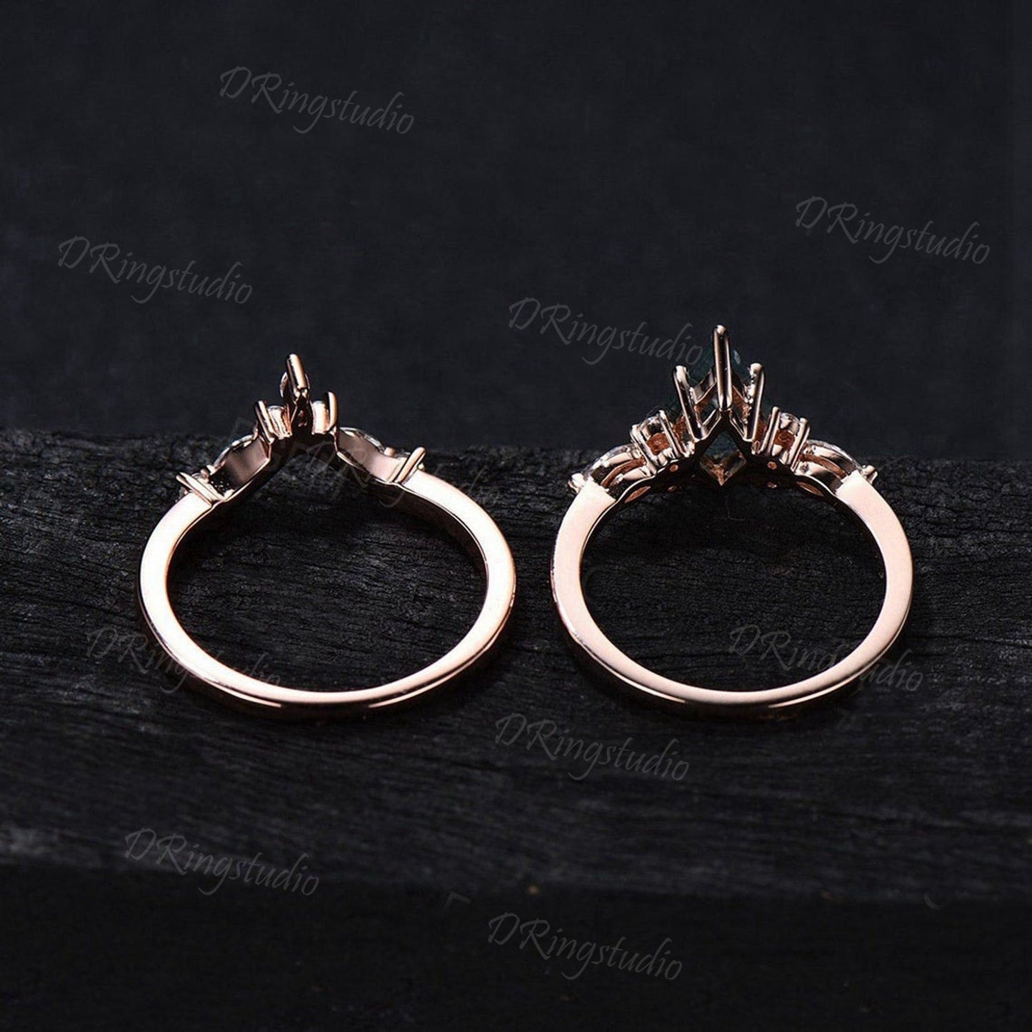Kite Alexandrite Engagement Ring Set 14k Rose Gold Moissanite Bridal Set Trinity Knot Alexandrite Wedding Ring June Birthstone Propose Gifts