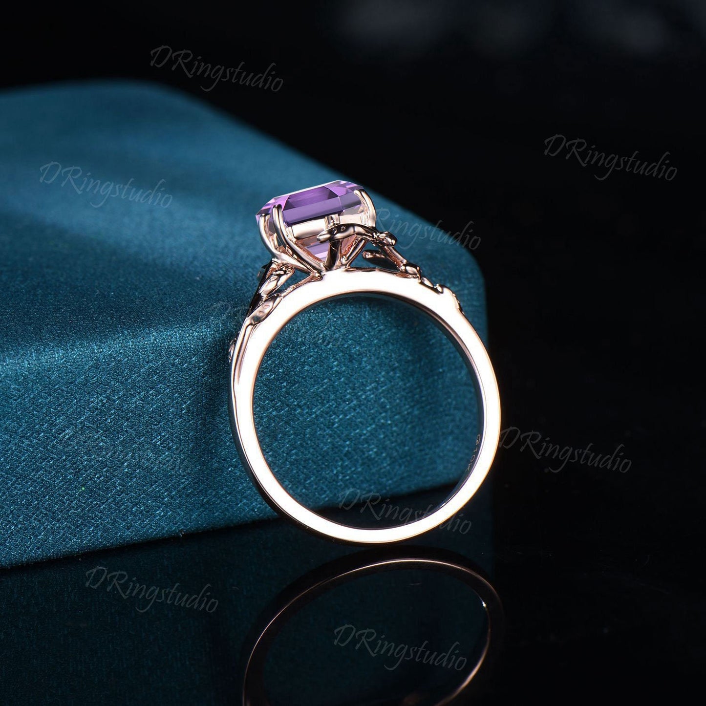 1ct Hexagon Cut Amethyst Engagement Ring Unique Trinity Knot Ring Branch Vine Natural Amethyst Ring February Birthstone Jewelry Promise Gift