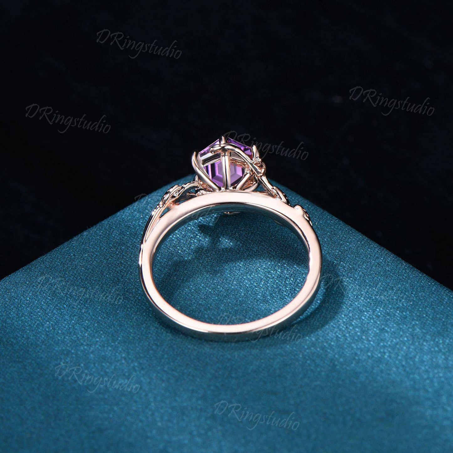 1ct Hexagon Cut Amethyst Engagement Ring Unique Trinity Knot Ring Branch Vine Natural Amethyst Ring February Birthstone Jewelry Promise Gift