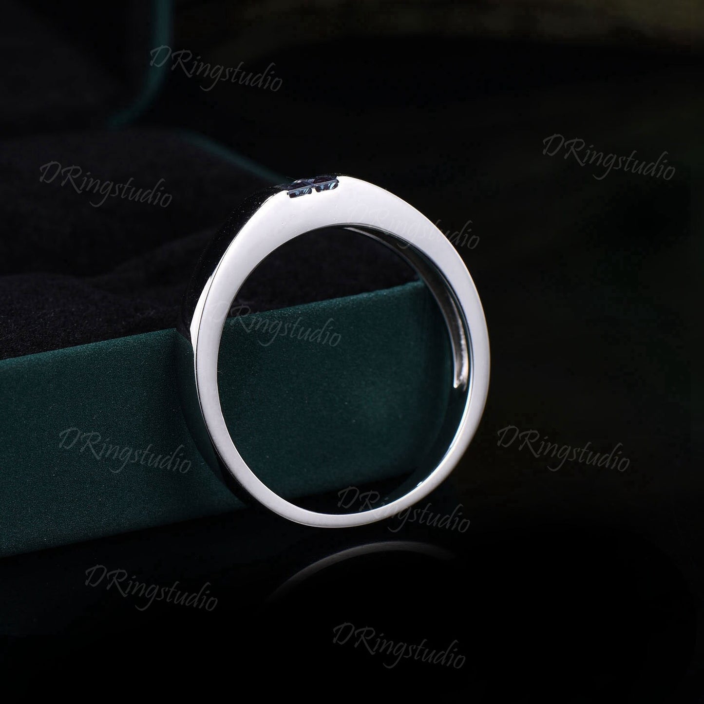 4mm Mens Alexandrite Flush Wedding Band Baguette Cut Color-Change Alexandrite Diamond Band Mens Promise Band Retro Vintage Men Gifts