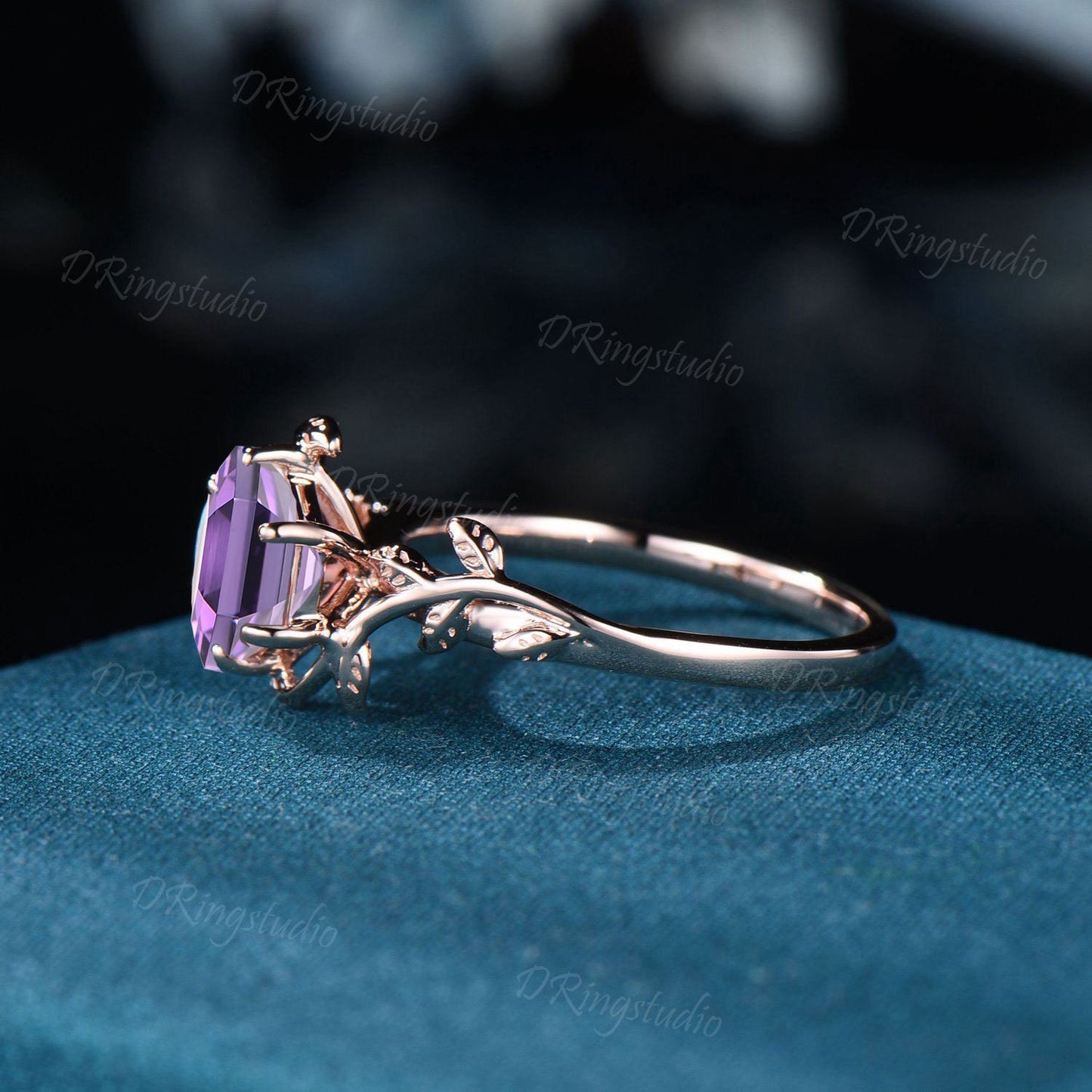 1ct Hexagon Cut Amethyst Engagement Ring Unique Trinity Knot Ring Branch Vine Natural Amethyst Ring February Birthstone Jewelry Promise Gift