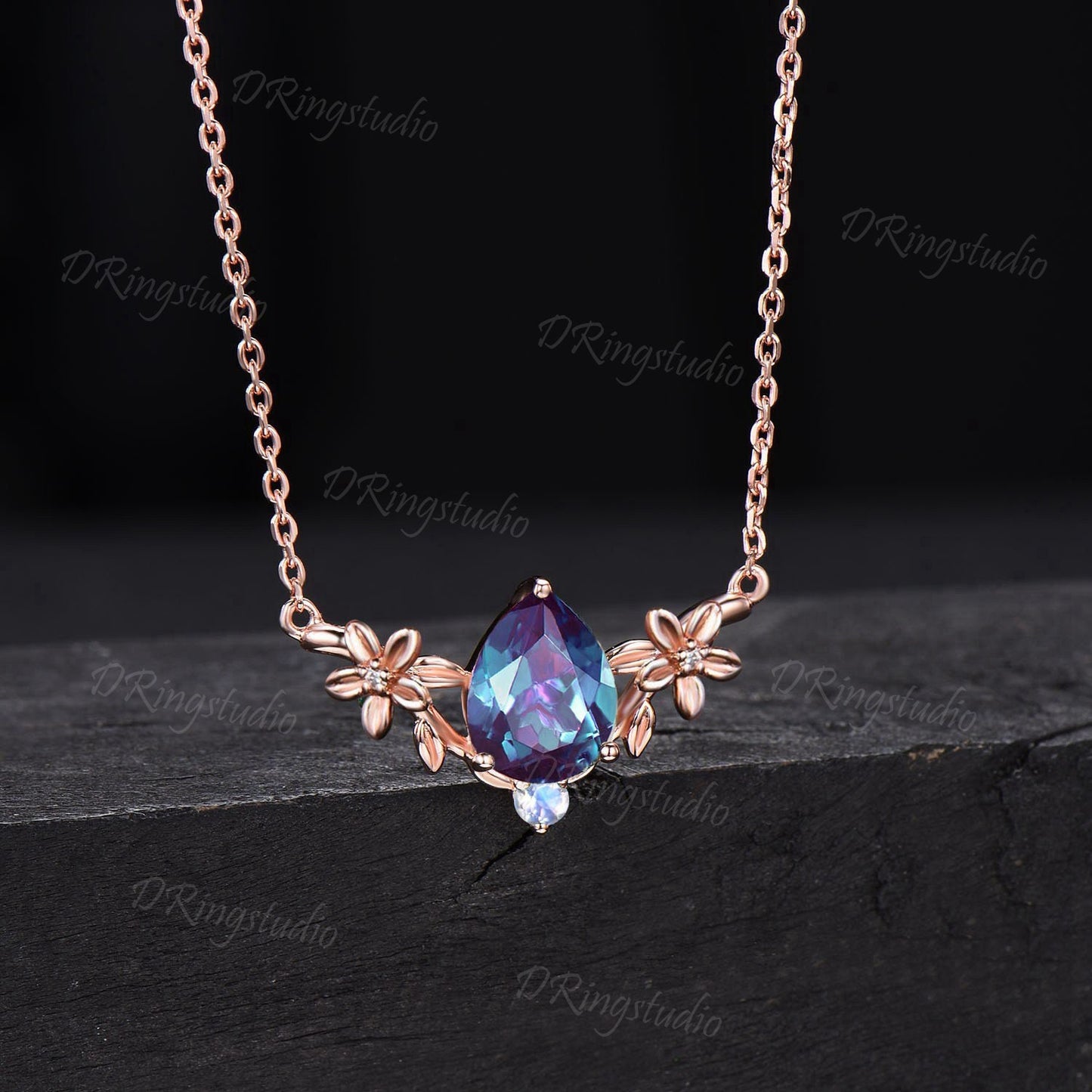 Floral Pear Cut Color-Change Alexandrite Necklace Twig Leaf Wedding Necklace Boho Gemstone Necklace Minimalist Necklace Bridesmaid Jewelry