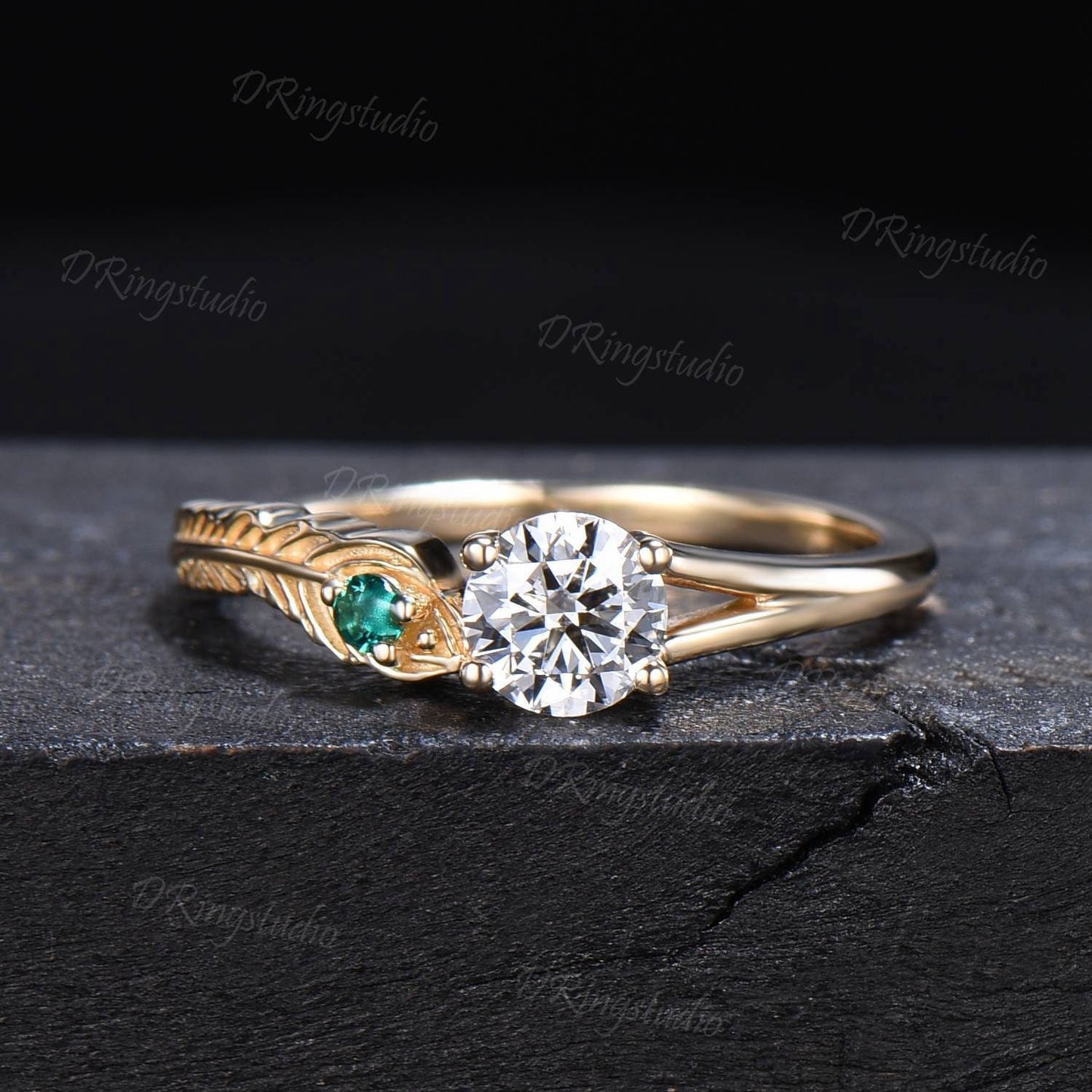 Unique Peacock Ring Round Cut Vintage Moissanite Engagement Ring Dainty Gold Peacock Feather Diamond Ring Bohemian Jewelry Gift for Women