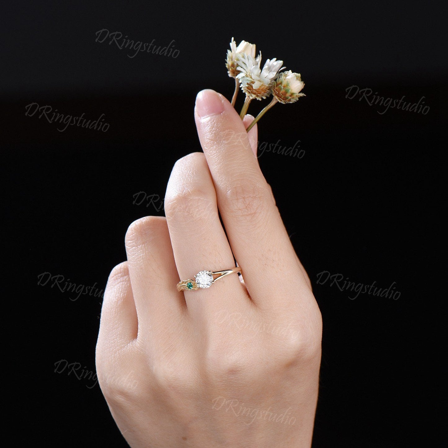 Unique Peacock Ring Round Cut Vintage Moissanite Engagement Ring Dainty Gold Peacock Feather Diamond Ring Bohemian Jewelry Gift for Women