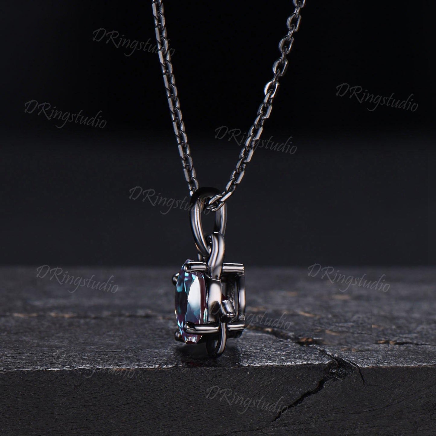 Black Gold Devil Necklace Unique 7mm Round Cut Alexandrite Necklace Gothic Little Devil Necklace Unisex Devil Pendant Halloween Jewelry Gift