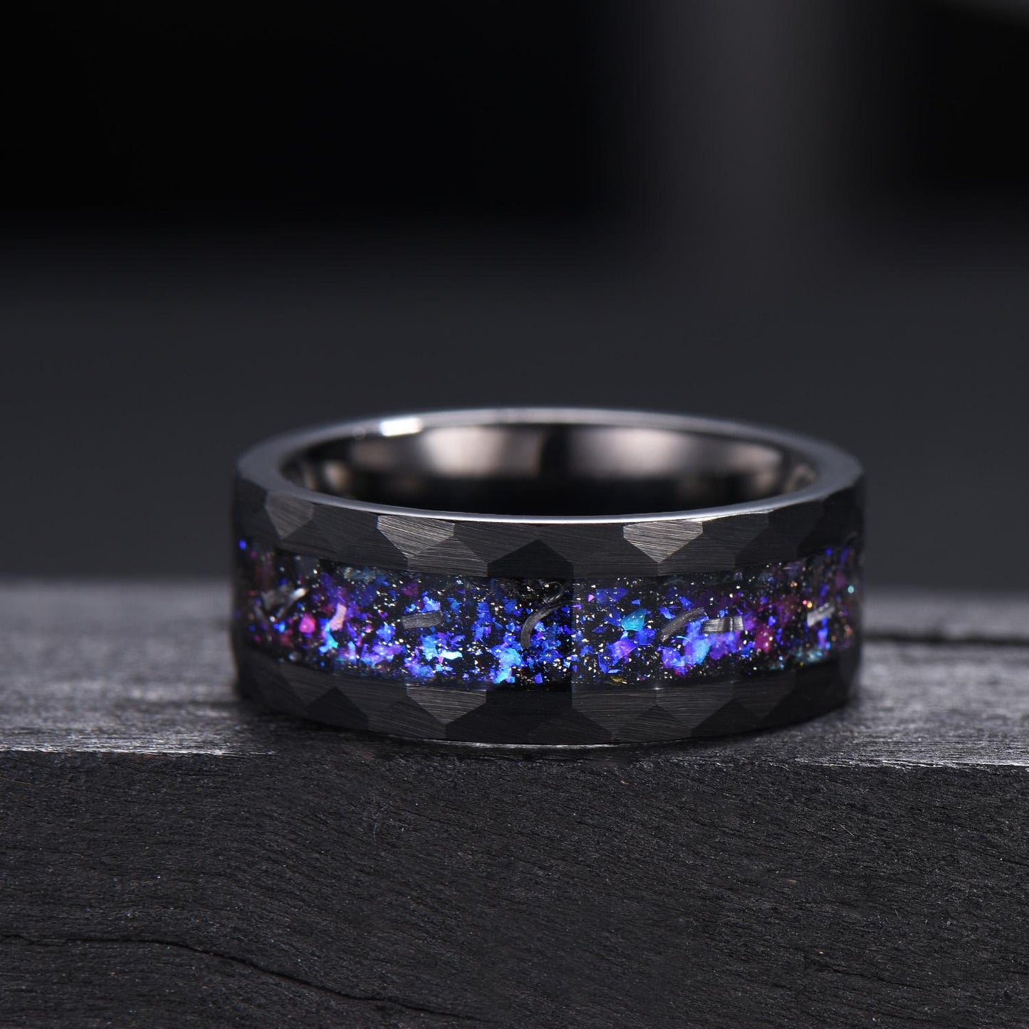 Gothic Nebula Couple Ring Set Galaxy Blue Sandstone Moon Engagement Ring Black Tungsten Ring His and Hers Matching Wedding Band Promise Gift