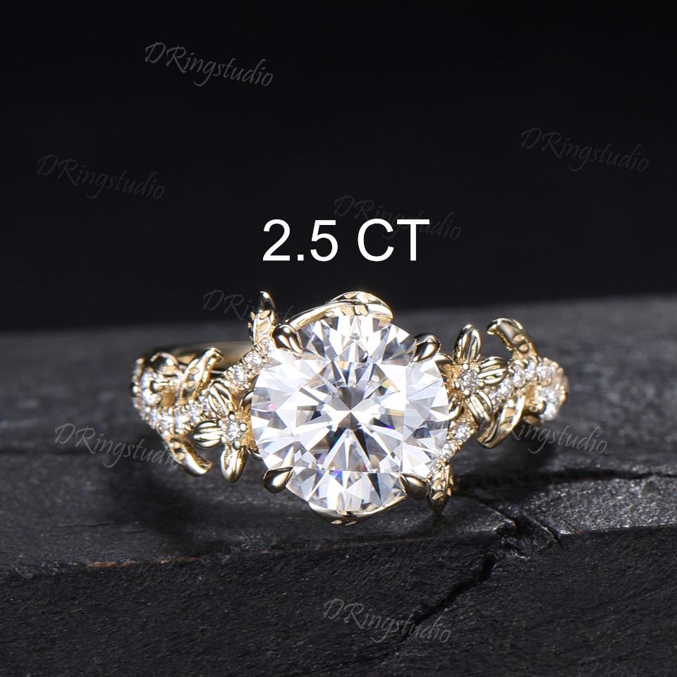 2.5CT Round Cut Lab Diamond Engagement Ring 14k Rose Gold Floral Promise Wedding Ring Leaf Branch IGI Certified Diamond Ring Promise Gift