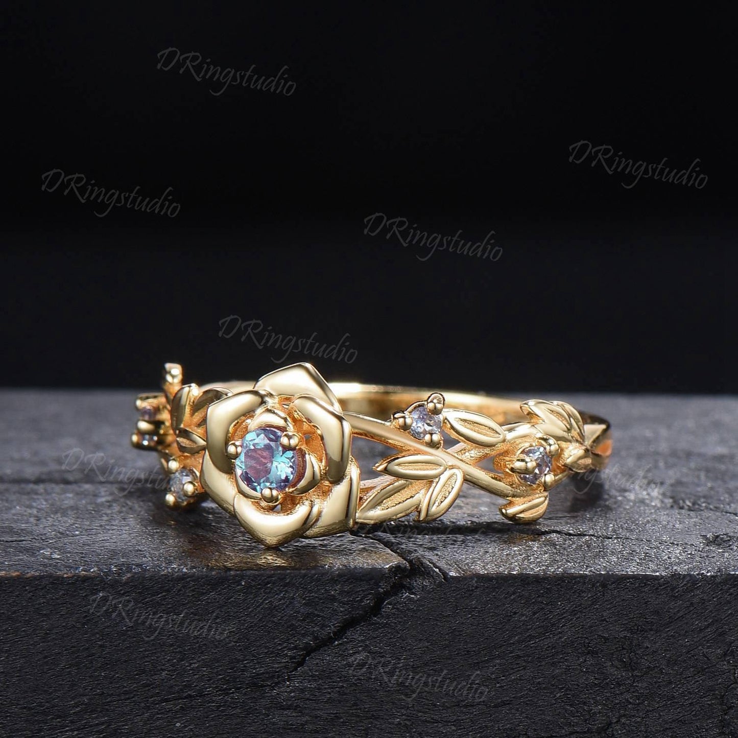 Nature inspired Round Diamond Engagement Ring Floral Wedding Ring Rose Gold Moissanite Ring Leaf Branch Bridal Set Anniversary Gift for Her