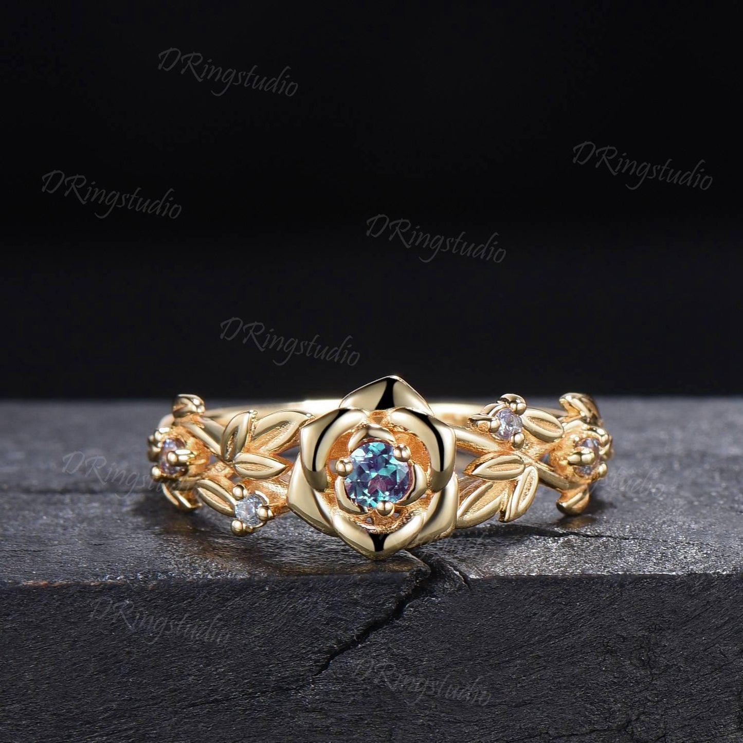 Nature inspired Round Diamond Engagement Ring Floral Wedding Ring Rose Gold Moissanite Ring Leaf Branch Bridal Set Anniversary Gift for Her
