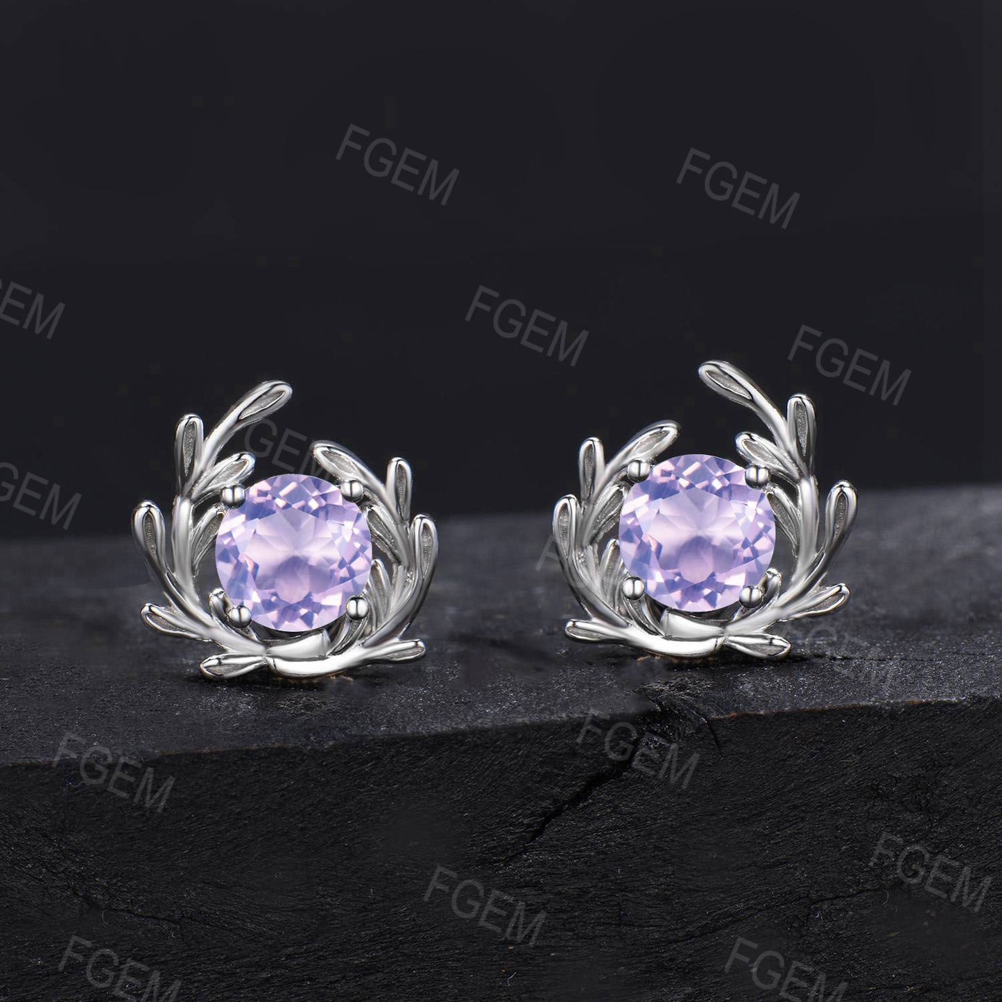 Natural Lavender Amethyst Leaf Earrings Unique Leaf Branch Stud Earrings Light Purple Crystal Solitaire Earring Nature Jewelry Proposal Gift