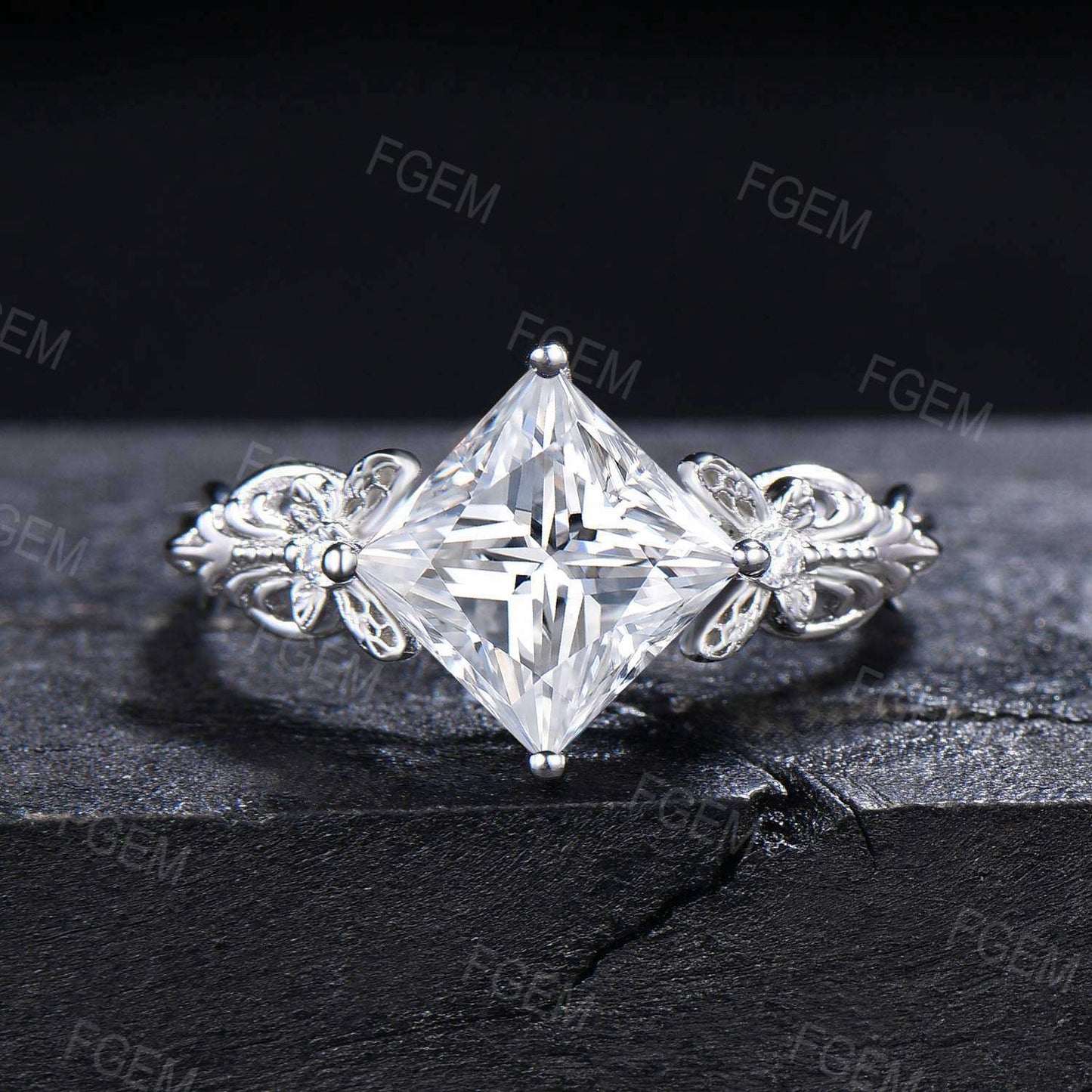 Butterfly Engagement Ring Set 2ct Princess Moissanite Ring Infinity Love Wedding Ring Vintage Filigree Bridal Set Anniversary Gift