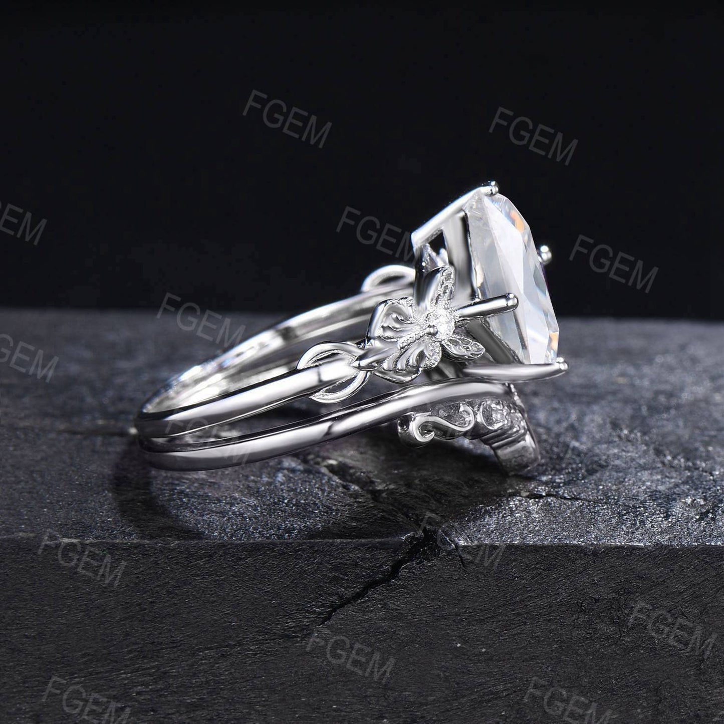Butterfly Engagement Ring Set 2ct Princess Moissanite Ring Infinity Love Wedding Ring Vintage Filigree Bridal Set Anniversary Gift