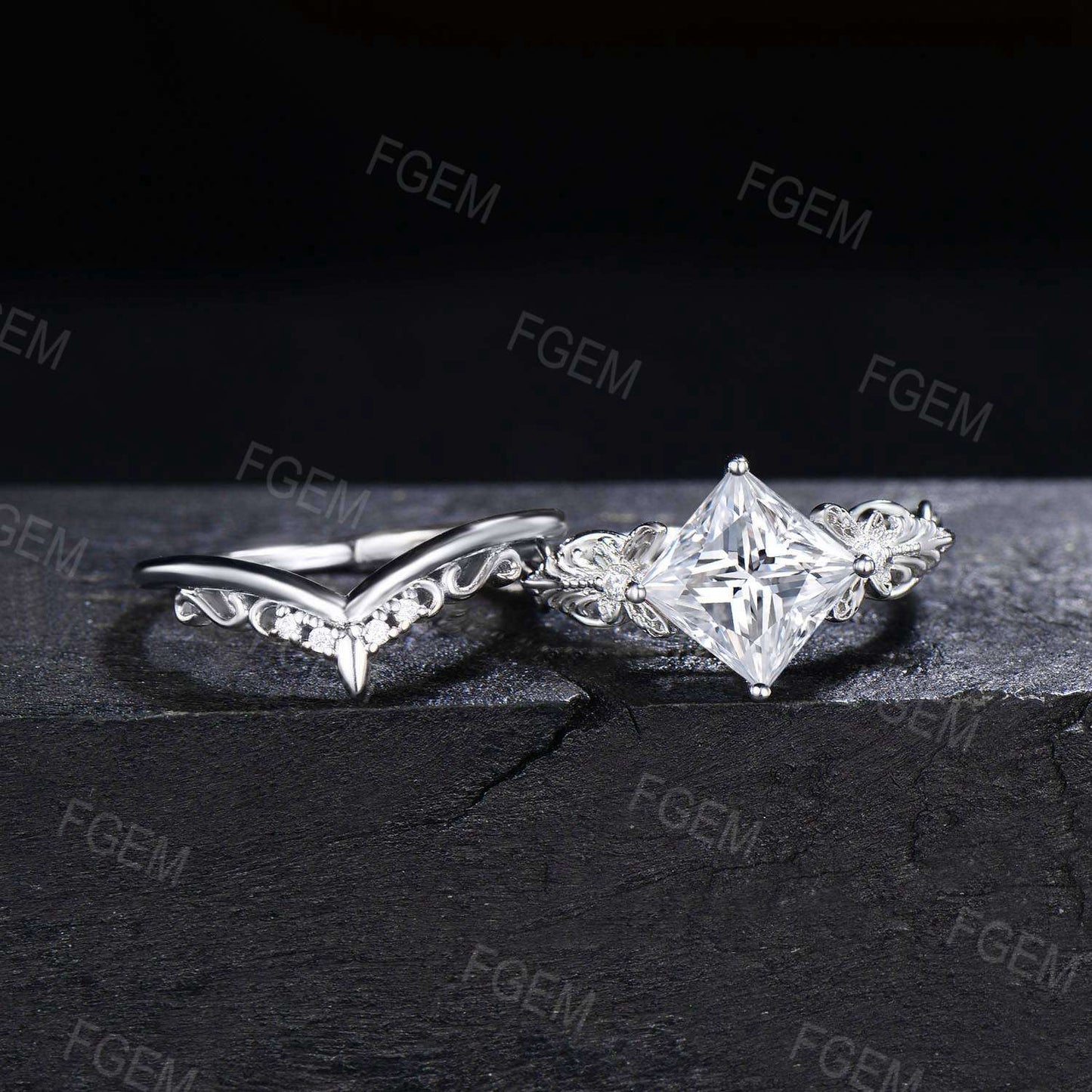Butterfly Engagement Ring Set 2ct Princess Moissanite Ring Infinity Love Wedding Ring Vintage Filigree Bridal Set Anniversary Gift