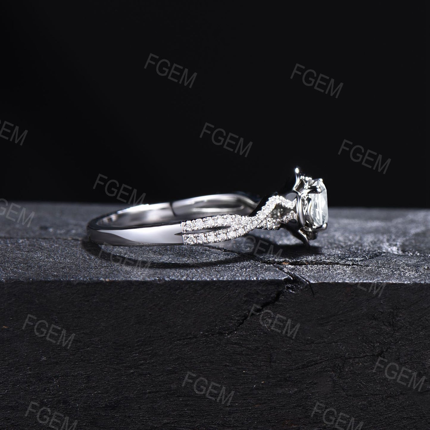 Moissanite Diamond Rose Flower Engagement Ring 14K White Gold Infinity Twist Wedding Ring Half Eternity Promise Anniversary Ring Platinum
