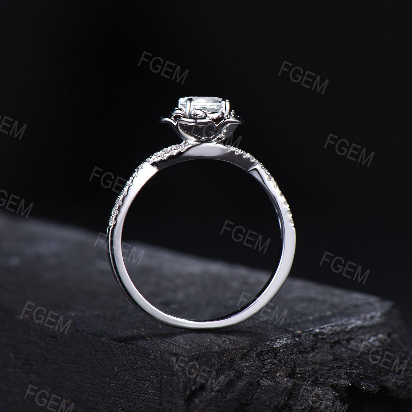 Moissanite Diamond Rose Flower Engagement Ring 14K White Gold Infinity Twist Wedding Ring Half Eternity Promise Anniversary Ring Platinum
