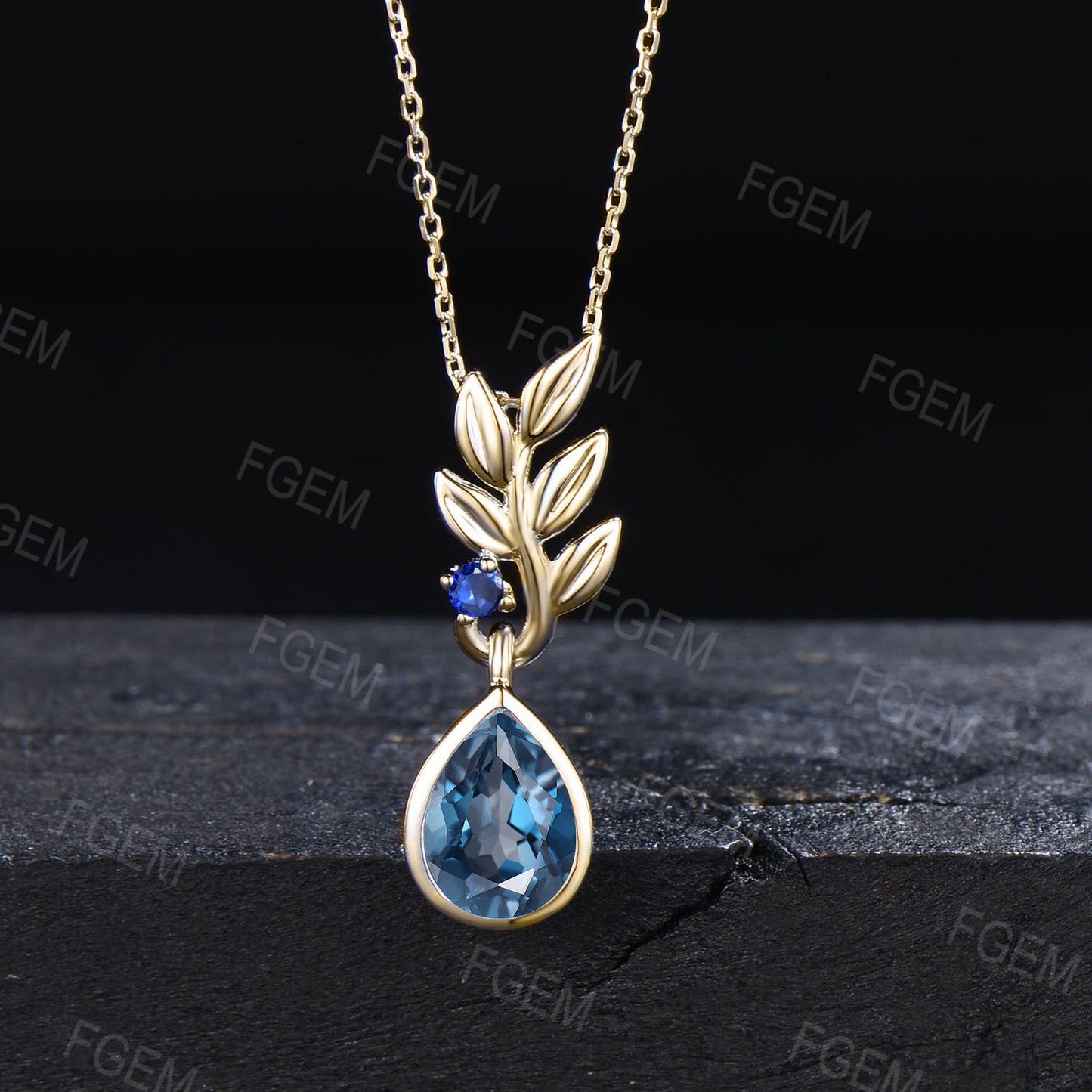 Sterling Silver Olive Leaf Charm Necklace Nature Inspired Pear London Blue Topaz Necklace Branch Leaf Pendant December Birthstone Necklace
