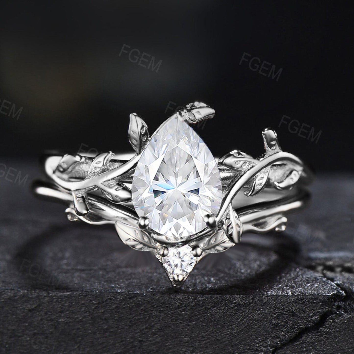1.25ct Pear Shaped Moissanite Engagement Ring Rose Gold Diamond Wedding Ring Leaf Vine Solitaire Gemstone Ring Bridal Set Anniversary Gift