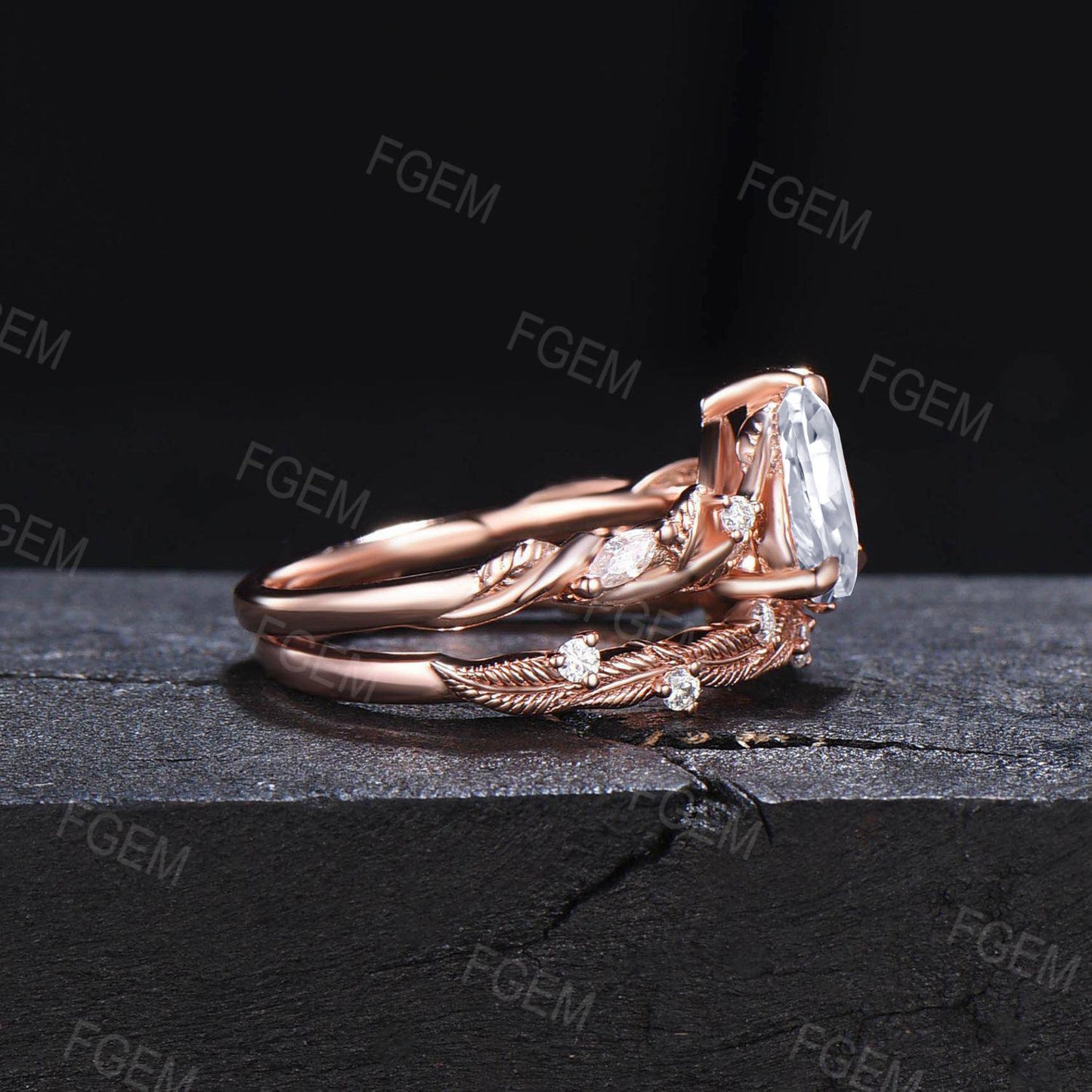 Nature Inspired Moissanite Engagement Ring Set Twist Band 1.25ct Pear Moissanite Diamond Wedding Ring Set Twig Vine Ring Branch Bridal Set