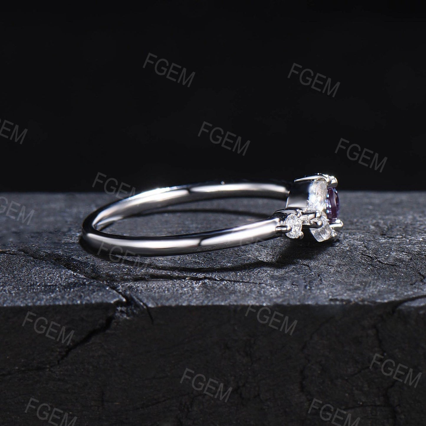 Dainty Alexandrite Moonstone Ring Rose Gold June Birthstone Ring Women Color-Change Alexandrite Engagement Rings Birthday Anniversary Gifts