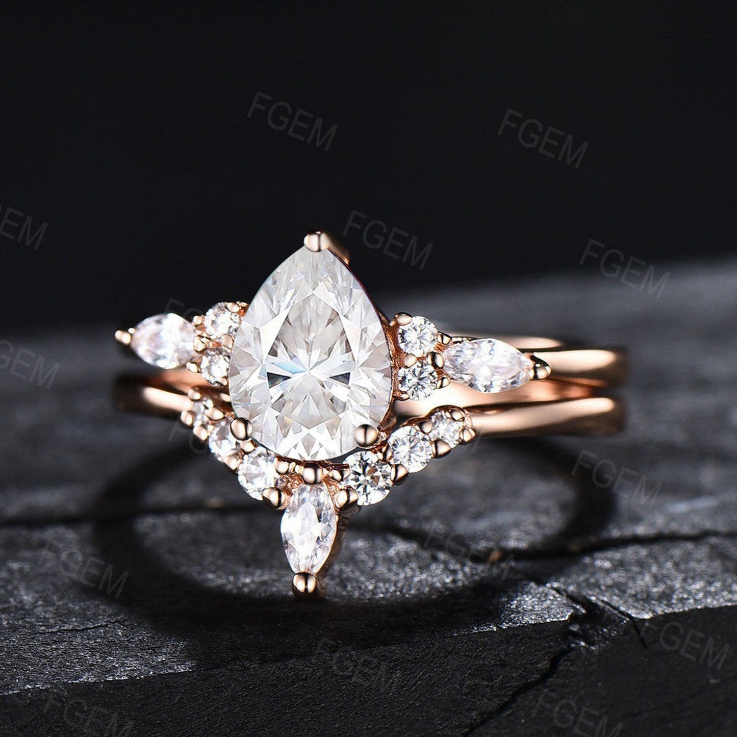 Sterling Silver Pear Shaped Moissanite Engagement Ring Set 1.25ct Diamond Wedding Bridal Ring April Birthstone Anniversary Gift for Women
