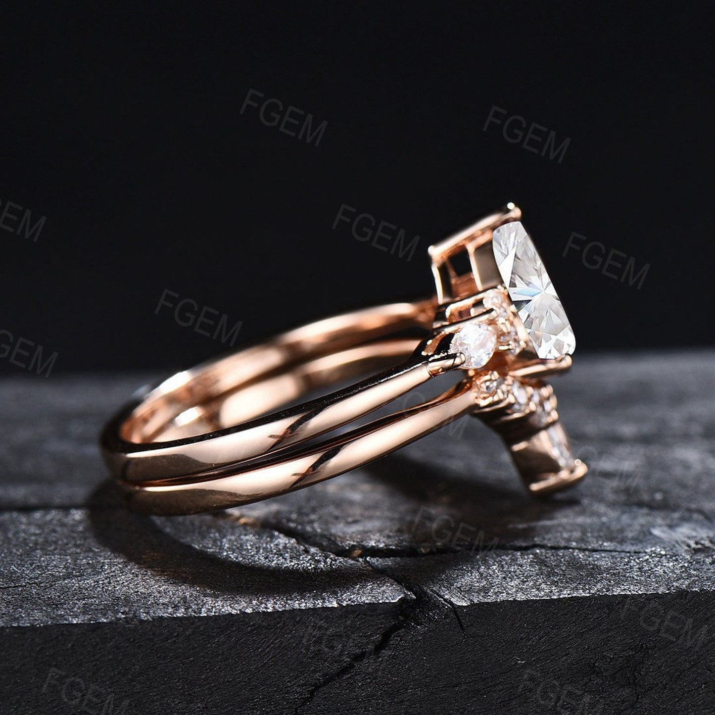 Sterling Silver Pear Shaped Moissanite Engagement Ring Set 1.25ct Diamond Wedding Bridal Ring April Birthstone Anniversary Gift for Women