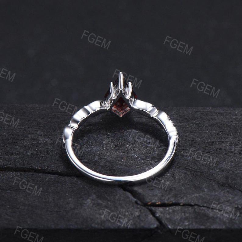 Kite Alexandrite Ring Vintage 10K Rose Gold Leaf Band Color Change Alexandrite Solitaire Ring Anniversary Gift Women June Birthstone Rings