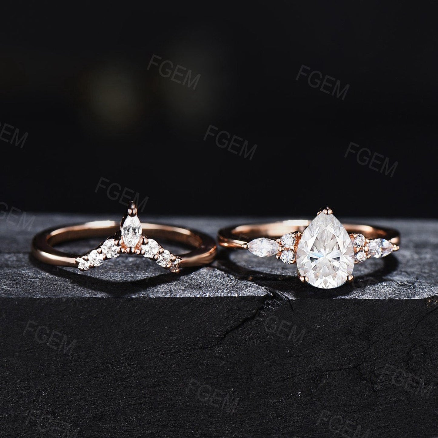 Sterling Silver Pear Shaped Moissanite Engagement Ring Set 1.25ct Diamond Wedding Bridal Ring April Birthstone Anniversary Gift for Women